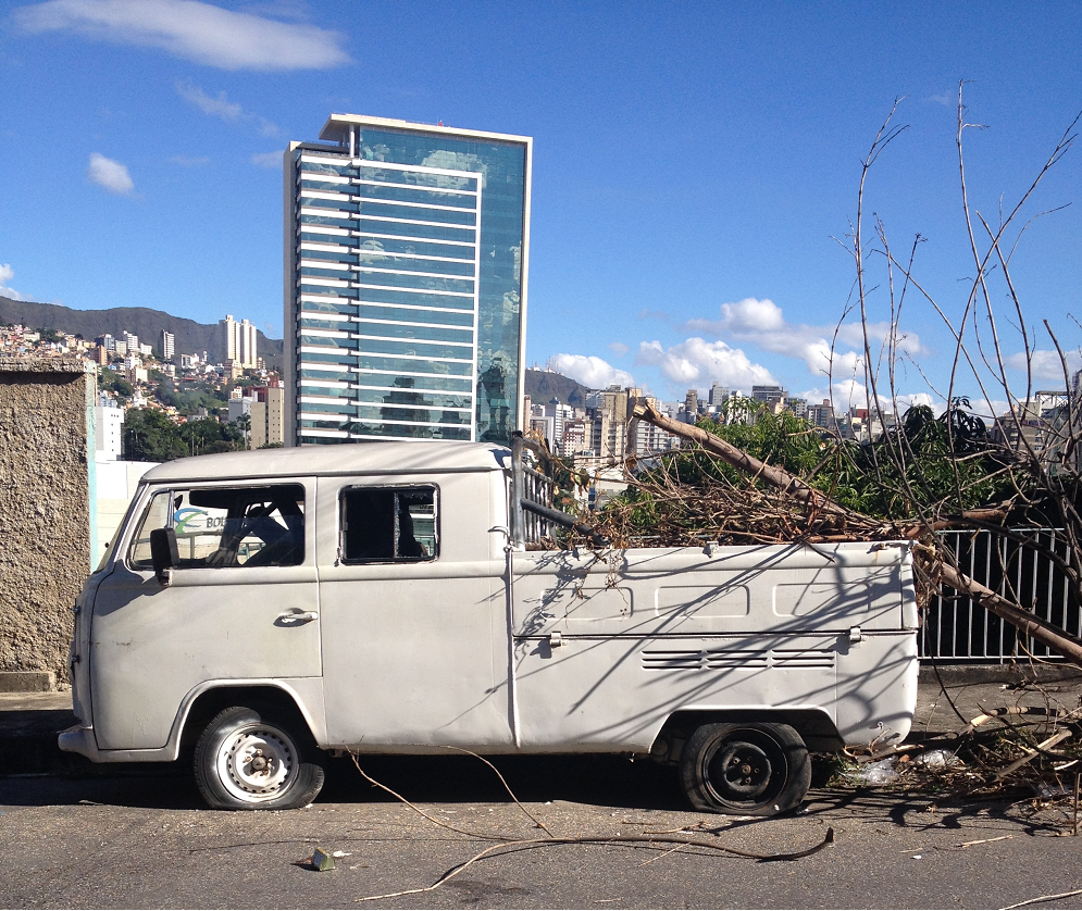 carro abandonado, cheio de entulho